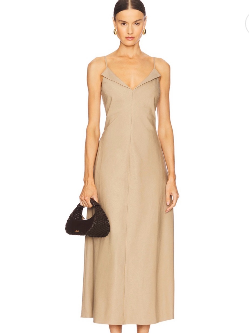Beige Spaghetti-Strap Midi Dress